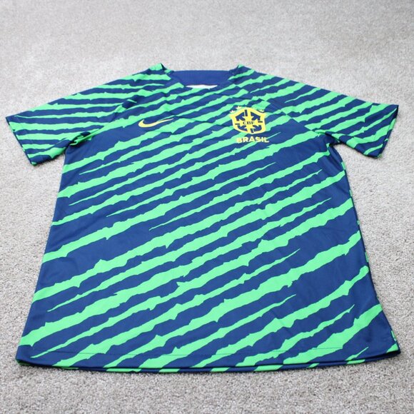 Nike Brazil CBF Jersey Mens Large Green/Blue Dri-FIT Pre-Match Soccer Football - Picture 2 of 16